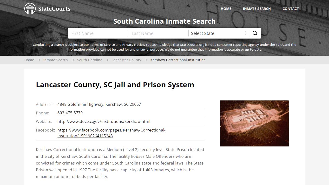 Kershaw Correctional Institution Inmate Records Search, South Carolina ...