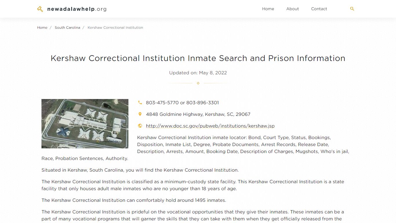 Kershaw Correctional Institution Inmate Search, Visitation, Phone no ...