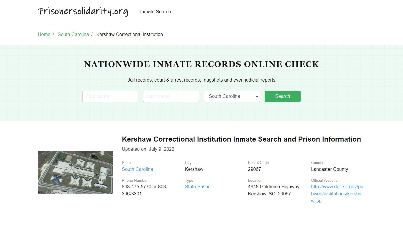 Kershaw Correctional Institution Inmate Search, Visitation, Phone no ...